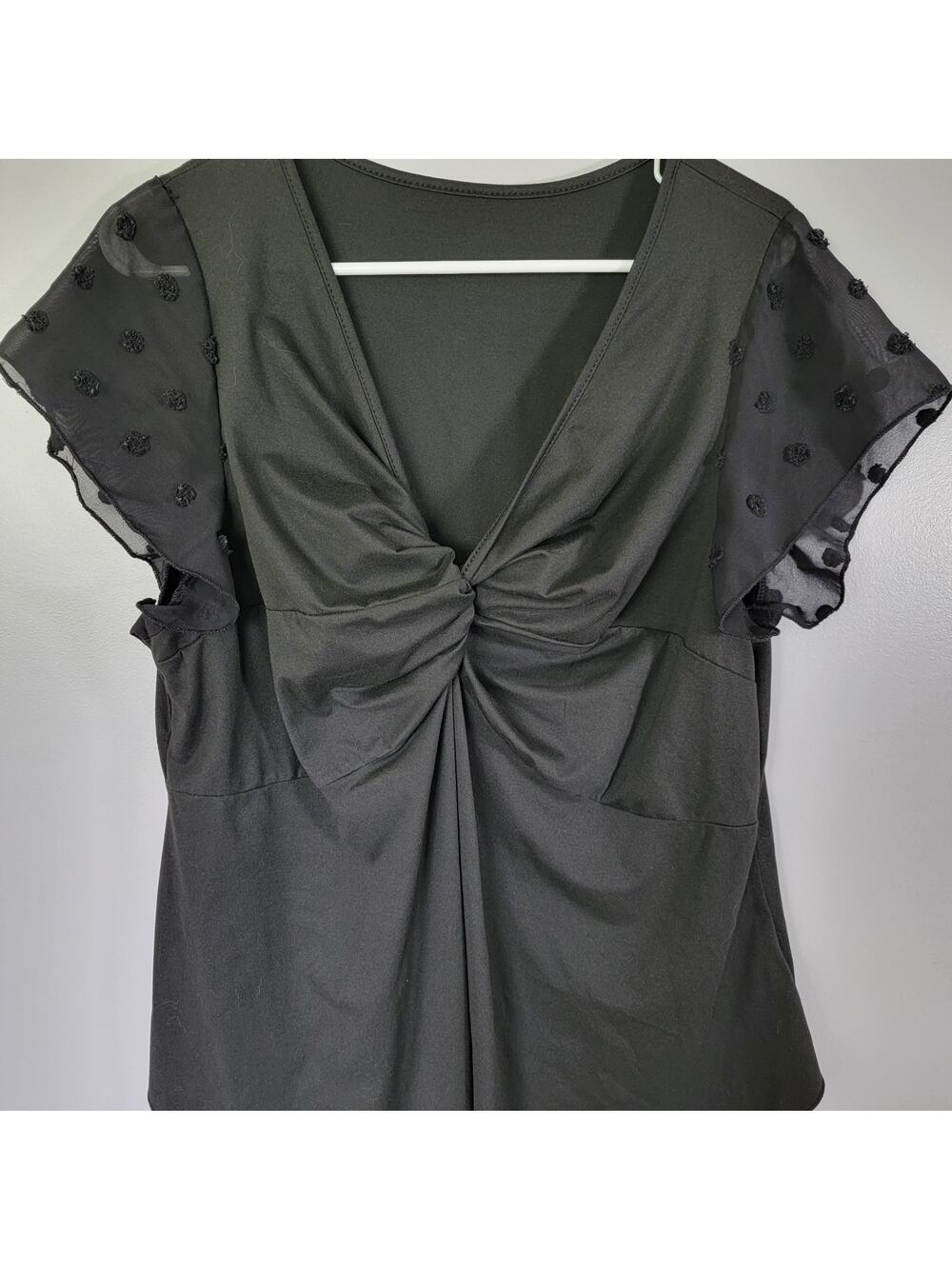 Black Blouse Womens Sz 3XL Chiffon Sleeves Shirred V-Neck Feminine Dressy Witchy